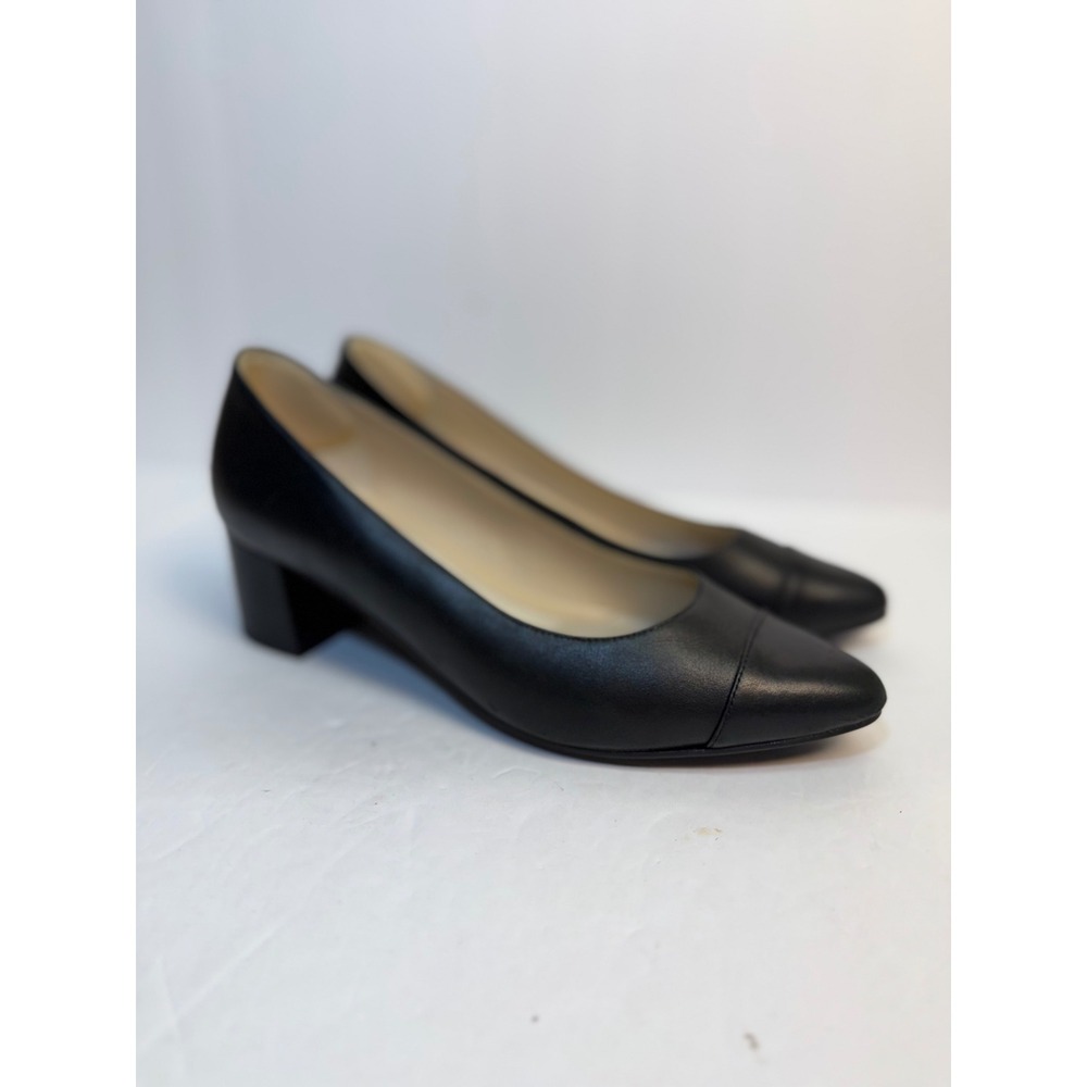 Cole Haan Grand.OS Waterproof Black Leather Cap Toe Block Heel Pumps W16074 7B